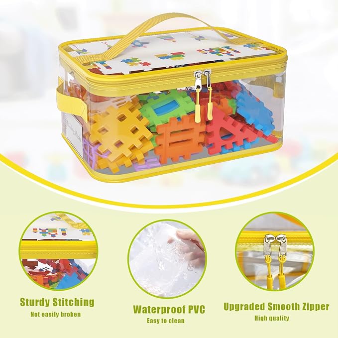 8 Packs Large Toy Storage Bags with Labels, Reusable Clear PVC Board Game Storage, Travel Waterproof Toy Organizer Bags with Name Tag and Manual Pocket for Building Blocks, Puzzle, Kids Books