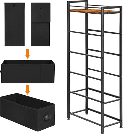 HAITRAL 5 Drawers Narrow Dresser, Fabric Drawer Storage Cabinet, Vertical Standing Storage Chest, Gaps Organizer with Removable Drawers and Wooden top for Laundry, Living Room, Entryway (Black)