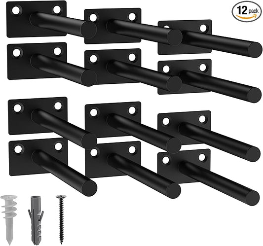 LEOPO Black 12-Pack 5 inch Floating Shelf Brackets, Hidden Shelf Bracket for Wood, Concealed Blind Shelving Support,Invisible Coated Brackets for DIY Decorative,Fit for Kitchen, Bathroom,Study Room
