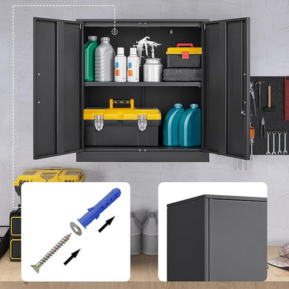 LUCYPAL Metal Storage Cabinets with 2 Doors and Handle,Steel Locking Storage Cabinet with Adjustable Shelves,Tool Cabinet for Office,Home, Garage (Black)