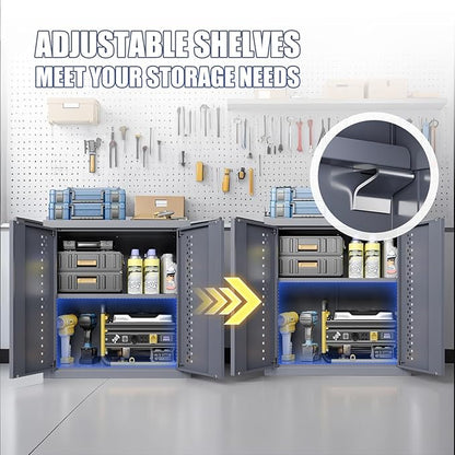 KAER Metal Garage Storage Cabinet Industrial Style Tool Cabinets with 2 Doors and Adjustable Shelf Wall Mounted Steel Hanging Cabinet for Warehouse Basement Kitchen Laundry - Assembly Required