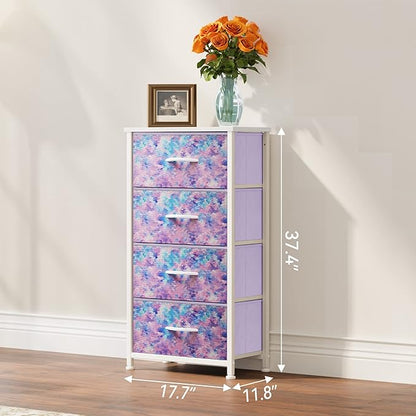YITAHOME Dresser with 4 Drawers - Storage Tower Unit, Dresser for Living Room, Closets - Sturdy Steel Frame, Wooden Top & Easy Pull Fabric Bins, Purple