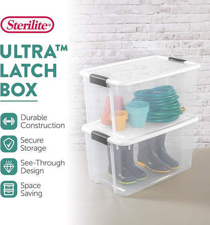 Sterilite 24-Pack Ultra Latching Box, Storage Bins with Lids, Clear Plastic, 70 Quart - Heavy-Duty Organizing Containers for Closet, Bathroom, and Office