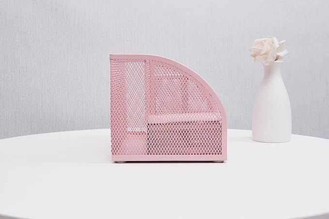 Annova Mesh Desk Organizer Office with 7 Compartments + Drawer/Desk Tidy Candy/Pen Holder/Multifunctional Organizer (Light Pink)