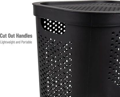 Mind Reader 60L Slim Laundry Hamper, Clothes Basket, Lid, Ventilated, Plastic, Set of 2, Black