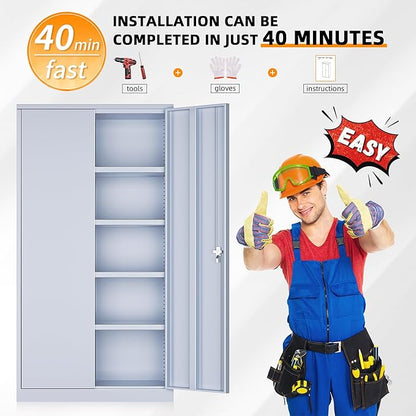 INTERGREAT Tall Metal Storage Cabinet Locking Steel with 4 Adjustable Shelves,72" Lockable Cabinets Lock 2 Doors for Office Garage Supply Home (Cement Gray)