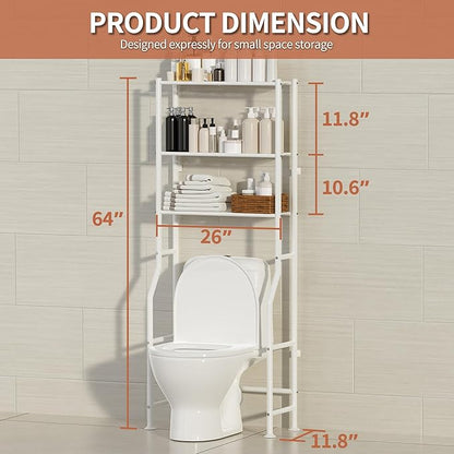 3-Tier Over The Toilet Storage, Freestanding Metal Bathroom Shelves, Space Saver Above The Over Toilet Storage Shelf for Bathroom (White)