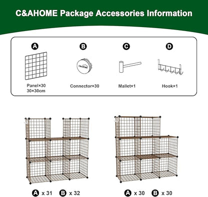 C&AHOME Wire Cube Storage, 8 - Cube Organizer Metal C Grids, Modular Shelves Units, Closet Organizer, Ideal for Home, Office, Living Room, 24.8" L x 12.4" W x 48.4" H, Brown UWCS3008R