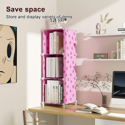 UNKU Cube Storage Organizer, 3 Cube Closet Organizer Storage Shelves, DIY Stackable Bookcase, Clothes Organizer Shelf for Closet, Bedroom, Living Room, Cabinet, Home, Office, Pink