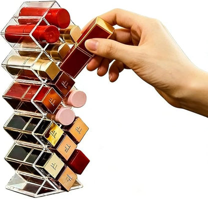Lipstick Organizer - Acrylic Lipstick Holder Clear Cosmetic Fish Shape Lip Gloss Tower Makeup Storage for Bathroom Vanity Countertop (16 Spaces)
