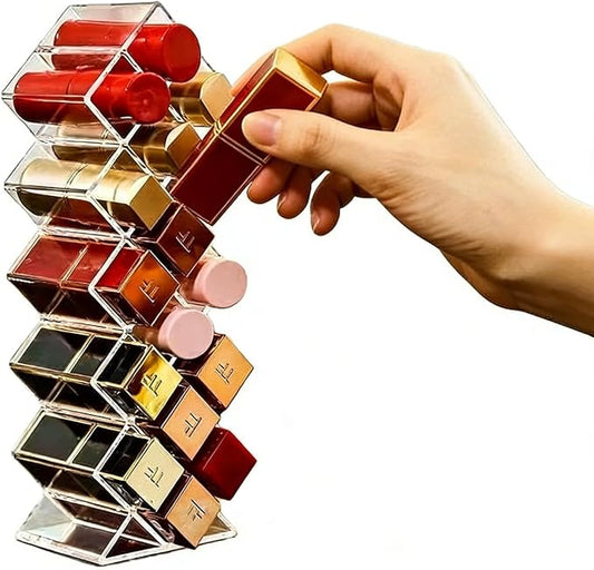 Lipstick Organizer - Acrylic Lipstick Holder Clear Cosmetic Fish Shape Lip Gloss Tower Makeup Storage for Bathroom Vanity Countertop (16 Spaces)