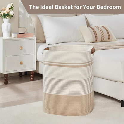 Laundry Basket with Handles - Blanket Basket & Hampers for Bedroom Aesthetic, Laundry Hamper & Blanket Storage for Living Room, Clothes Hamper, Tall, Large 17" x 14" x 22”, Off-white
