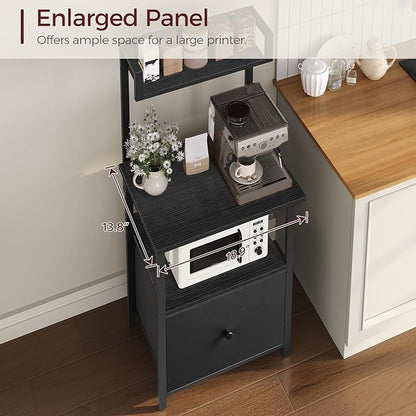 Printer Table with Storage, Home Printer Stand with File Cabinet, Fits A4/Letter Size Files, Printer Cabinet with Large Tabletop, Display Shelf, for Home Office, Black PTBK3501