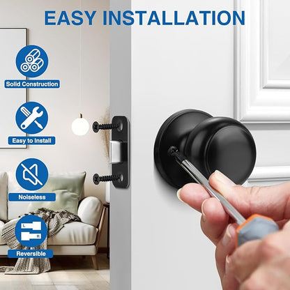 Sopoby Black Door Knob, 8 Pack Round Keyless Doorknobs Interior/Exterior Lockset, Passage Door Knobs for Bedroom/Bathroom, Black Modern Design Door Hardware