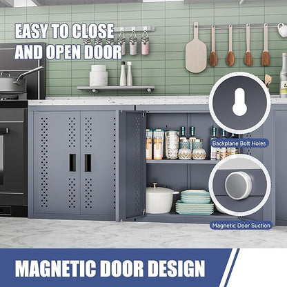 KAER Metal Garage Storage Cabinet Industrial Style Tool Cabinets with 2 Doors and Adjustable Shelf Wall Mounted Steel Hanging Cabinet for Warehouse Basement Kitchen Laundry - Assembly Required