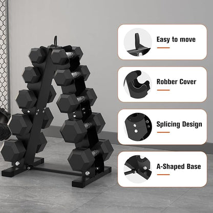 DERACY Dumbbell Rack Stand Only, Heavy Duty A-Frame Dumbbell Storage Rack, 5 tier Steel Dumbbell Holder for Home Gym Space Saver