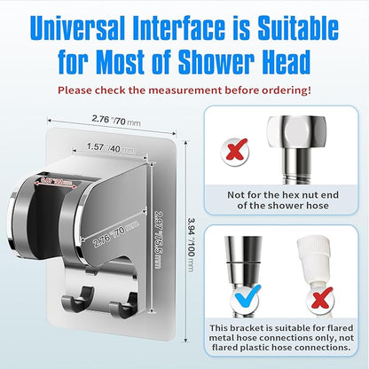 JONKEAN Shower Head Holder Without Drilling, 3m Handheld Shower Head Holder Adhesive, 50°Adjustable Shower Wand Holder Wall Mount, Shower Head Bracket with Hook (Chrome, 1 Pack)