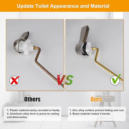 Hibbent Universal Metal Side Mount Toilet Handle Replacement Kit, Brass Toilet Flush Tank Lever with Stainless Steel Flapper Chains for Most Toilets, Brushed Nickel Finish