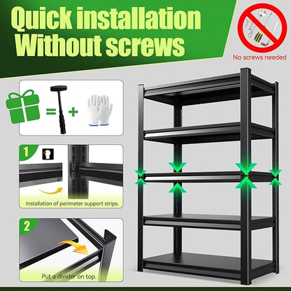 Garage Shelving,Heavy Duty Garage Storage Shelves,Metal Shelving Unit,5 Tier Adjustable Steel Utility Shelf,Use for Basement,Warehouse, Pantry Closet,Black (Steel-72 H*45.7" W*19.7" D)