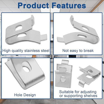 24 Pack Pilaster Shelf Support Clip, Adjustable Stainless Steel Shelving Brackets Clips for Kitchen Cabinet Bookcase