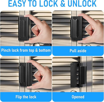 3Pack Home Security Door Reinforcement Lock, Childproof Safety Door Lock Latch Inside Stopper, Add High Security to Prevent Home Unauthorized Entry, Aluminum Construction Finish Black