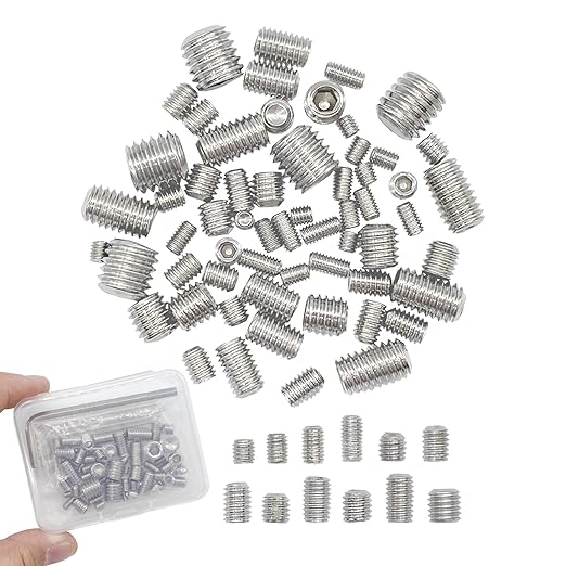60pcs Set Screws, Allen Head Screws, Grub Screws M3 M4 M5 M6 M8 for Home Repair, Install Door Lock, Repair Furniture, Electronic Product, DIY, Fixtures (Stainless Steel 12 Sizes)