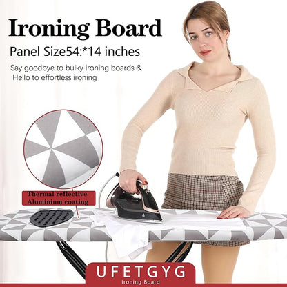 Ironing Board with Silicone Iron Rest pad,Extra Thick Cover,14x54 Compact and Space Saver Iron Board, Height Adjustable,Stable Structure, Easy to Fold, Gray and White