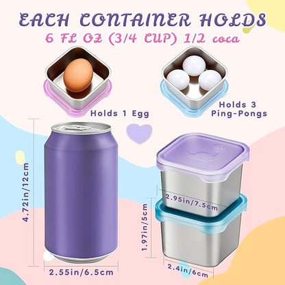 6-Pack Small (6 oz) Stainless Steel Snack Containers for Kids, Easy-Open Toddler Snack Containers with Lids - Cute Dinosaur Small Stackable Metal Lunch Box for Daycare, School, Travel