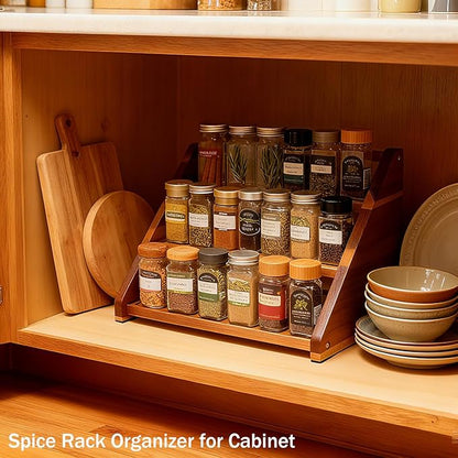 Acacia Wooden Spice Rack for Countertop - 3 Tiered Spice Rack Organizer for Cabinet - Kitchen Spices Organizers Holds 21 Jars - Spices Shelf for Kitchen Storage Pantry Seasoning Organizer