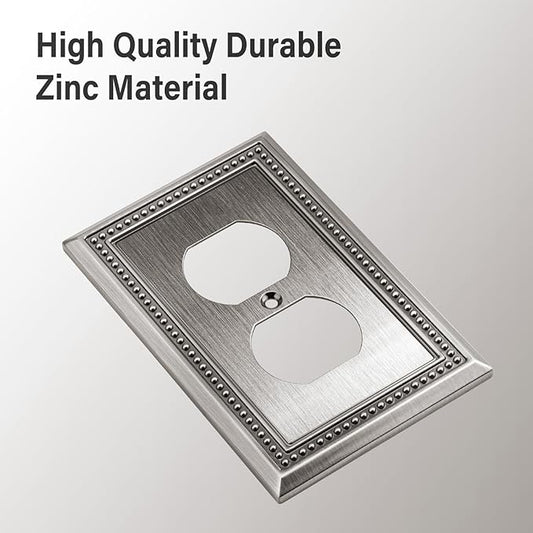 Henne Bery Sunken Pearls Heavy Duty Decorative Wall Plate Switch Plate Outlet Cover (Single Duplex, 3 Pack, Heirloom Silver)