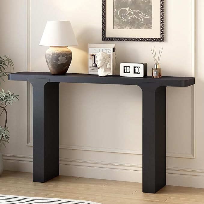 Elegant Acacia Veneer Entryway Table, Narrow Sofa Table Behind The Couch, Minimalist Rectangular Entryway Table, Modern Foyer Tables for Entryway, Hallway, Living Room, Foyer, Corridor (Black-40RT)
