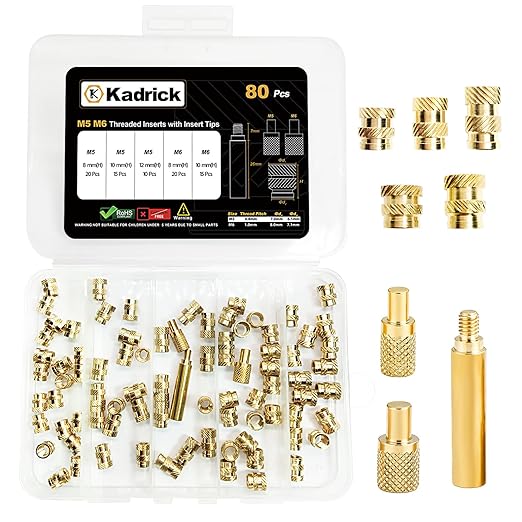 Kadrick 80 Pcs M5 M6 Threaded Inserts for Plastic with Heat Set Tips,M5 & M6(8mm-12mm Hight) Heat Heat Set Inserts Kit,Brass Inserts for 3D Pringting