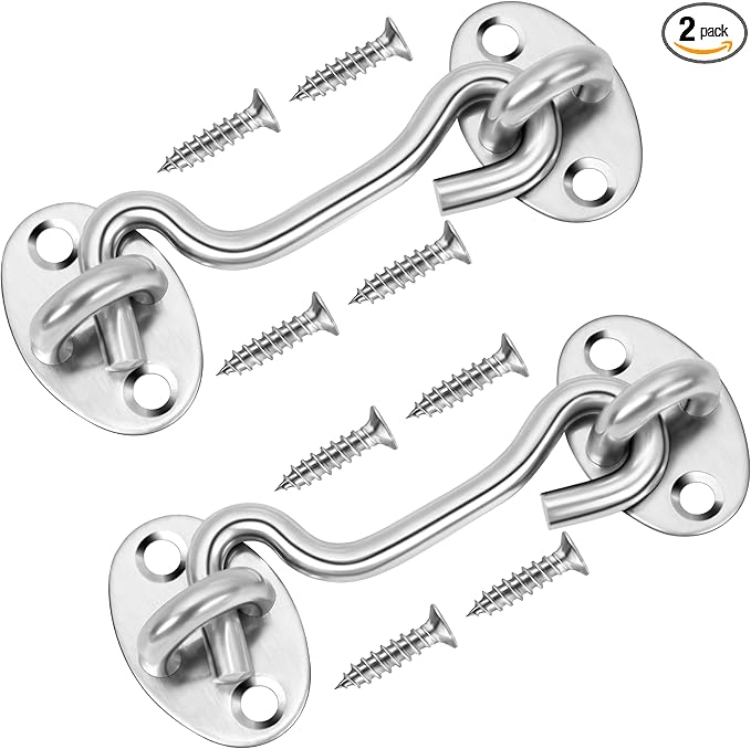 Rainspire (2 Pack) Privacy Hook and Eye Latch for Barn Door, Stainless Steel Gate Latch Barn Door Lock Cabin Hooks for Gate Shutters Window Slide Barn Shed Cabinet Bathroom (Silver, 4 Inch)