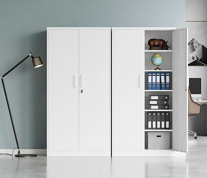 MIIIKO Metal Storage Cabinet with Lock, 71” Steel Storage Cabinet with 2 Doors and 5 Adjustable Shelves, for Office, School.