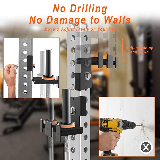 Barbell Holder for 2x2 & 3x3 Power Racks, No Drilling Required – Heavy-Duty Steel Barbell Storage Rack with Protective Padding, Fits 5/8''-1'' Holes – Secure & Space-Saving Gym Equipment Organizer