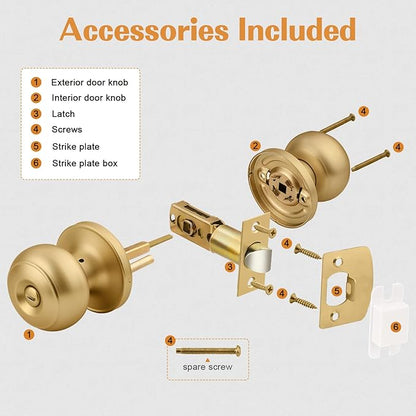 Probrico Champagne Bronze Door Knobs for Bedroom Bathroom, Interior Door Knob with Round Ball, Champagne Privacy Door Knob, 1 Pack