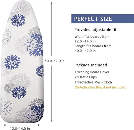 SheeChung 14x42 Inch Over-The-Door Ironing Board Cover and Pad,Cotton Cover with Extra Thick Pad,Resists Scorching and Staining,Fits Door/Standard Ironing Board,Silicone Coating,Dahlia
