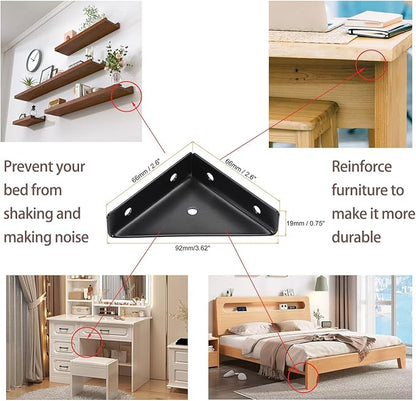 4 Pcs Trapeziform Angle Brackets, Shelf Brackets Heavy Duty Triangular Bracket Fastener, Cold Rolled Steel Braces Joining Support for Desk Bed Edge (Black), SJ2-WDQ-4P