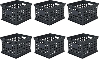 Sterilite Stackable Plastic Storage Crate Bin Organizer File Box with Handles for Home, Office, Dorm, Garage, or Utility Organization, Black, 6-Pack