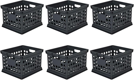 Sterilite Stackable Plastic Storage Crate Bin Organizer File Box with Handles for Home, Office, Dorm, Garage, or Utility Organization, Black, 6-Pack