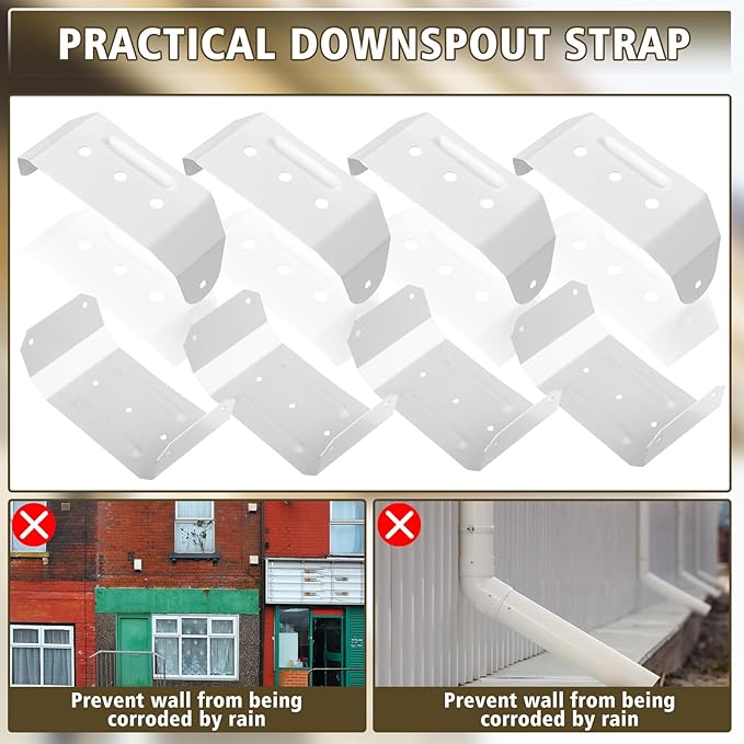Shimeyao 4 Pcs Gutter Downspout Straps 2 x 3 Inch Downspout Pipe Clip Hidden Bracket, Aluminum Rain Gutter Straps for Secure Wall Mounting (White)