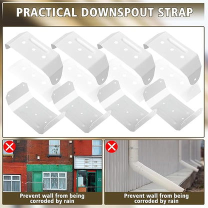 Shimeyao 4 Pcs Gutter Downspout Straps 2 x 3 Inch Downspout Pipe Clip Hidden Bracket, Aluminum Rain Gutter Straps for Secure Wall Mounting (White)