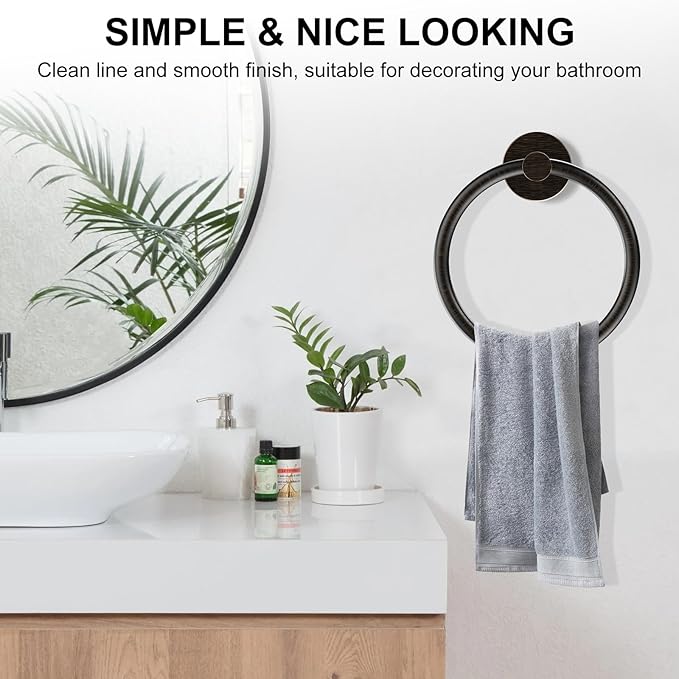 SetSail Towel Holder Stainless Steel Towel Ring for Bathroom Wall Screw-in Hand Towel Holder 3 Packs Towel Hanger for Bathrooms Oil Rubbed Bronze