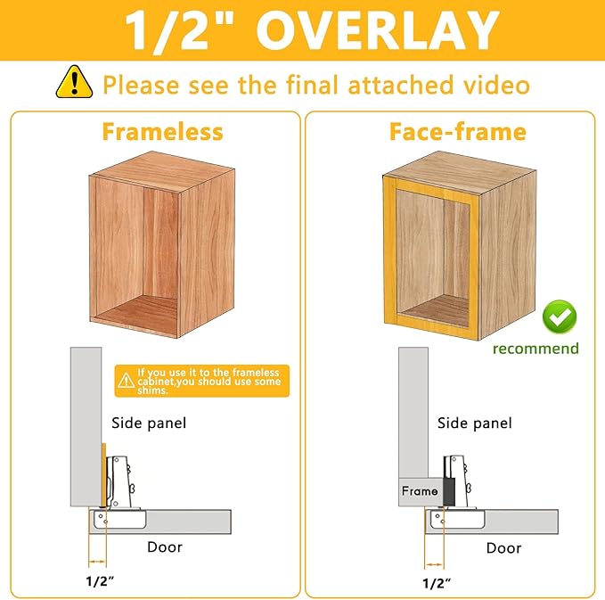 40 Pack Soft Close Cabinet Door Hinges for 1/2" Partial Overlay Cupboard, 100 Degree Opening Angel, Stainless Concealed Kitchen Cabinet Hinges with Mounting Screws and Manual