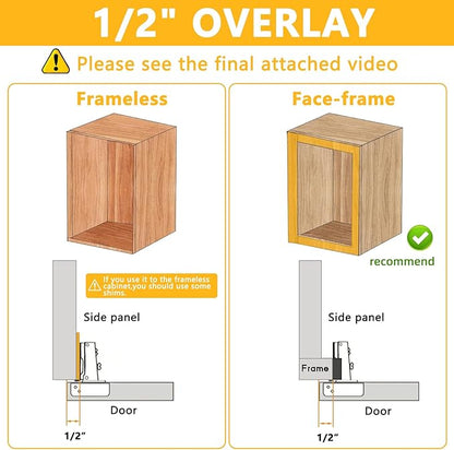 2 Pack Soft Close Cabinet Door Hinges for 1/2" Partial Overlay Cupboard, 100 Degree Opening Angel, Stainless Concealed Kitchen Cabinet Hinges with Mounting Screws and Manual