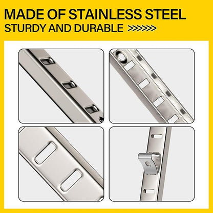 6 Pcs 36 Inch Shelf Pilaster Adjustable Shelf Brackets Stainless Steel Mortise Mount Pilaster Strip Standards with 12 Shelf Clips and Screws for Wall Shelving System Closet Organization Storage