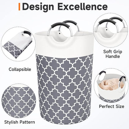 Large Laundry Basket Laundry Hamper Bag Washing Bin Clothes Bag Collapsible Tall with Handles Waterproof Travel Bathroom College Essentials Storage for College Dorm, Family (Grey) 115L