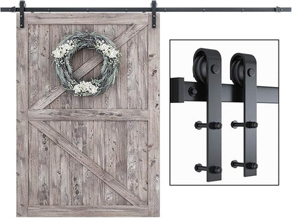 SMARTSTANDARD 10FT Sliding Barn Door Hardware Kit, Heavy Duty Track-Smoothly and Quietly-Includes Detailed Installation Instruction Fit 60" Wide Door Panel (J Shape Hanger) Black