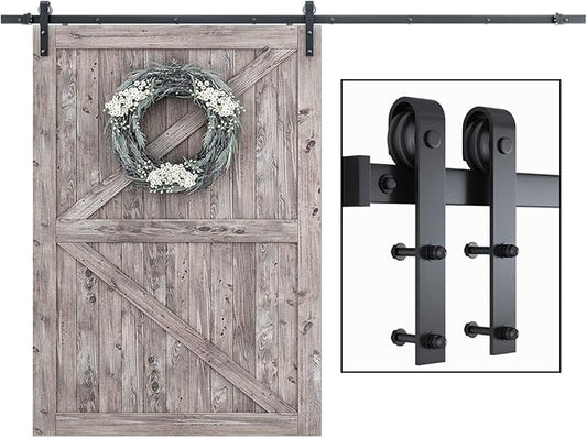 SMARTSTANDARD 10FT Sliding Barn Door Hardware Kit, Heavy Duty Track-Smoothly and Quietly-Includes Detailed Installation Instruction Fit 60" Wide Door Panel (J Shape Hanger) Black