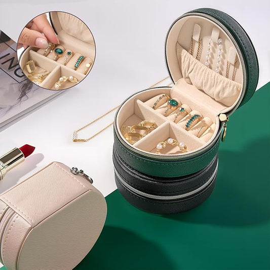ProCase Travel Size Jewelry Box, Mini Portable Seashell-Shaped Jewelry Case, 2 Layer Organizer in PU Leather for Women -Emerald